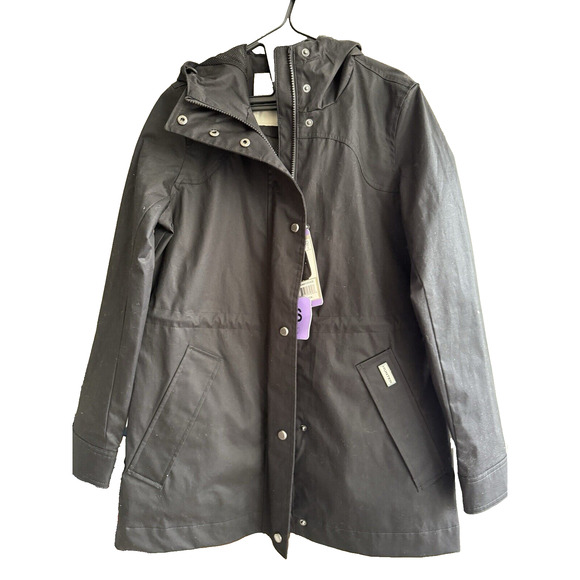 HUNTER Women's XS Cotton Smock Hooded Rain Jacket Water Resistant BLACK - Picture 1 of 11